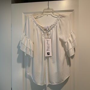 Joseph Ribkoff Cream Ruffle Sleeve Blouse